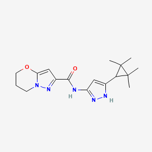 molecular formula C17H23N5O2 B6796455 N-[5-(2,2,3,3-tetramethylcyclopropyl)-1H-pyrazol-3-yl]-6,7-dihydro-5H-pyrazolo[5,1-b][1,3]oxazine-2-carboxamide 