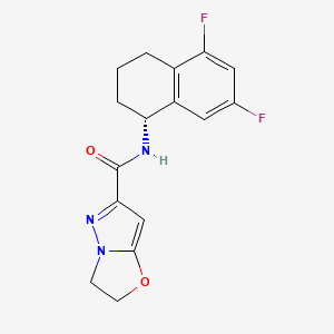 molecular formula C16H15F2N3O2 B6796495 N-[(1R)-5,7-difluoro-1,2,3,4-tetrahydronaphthalen-1-yl]-2,3-dihydropyrazolo[5,1-b][1,3]oxazole-6-carboxamide 