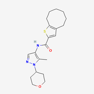 molecular formula C20H27N3O2S B6796530 N-[5-methyl-1-(oxan-4-yl)pyrazol-4-yl]-4,5,6,7,8,9-hexahydrocycloocta[b]thiophene-2-carboxamide 