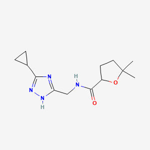 molecular formula C13H20N4O2 B6796616 N-[(3-cyclopropyl-1H-1,2,4-triazol-5-yl)methyl]-5,5-dimethyloxolane-2-carboxamide 