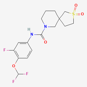 molecular formula C16H19F3N2O4S B6797346 N-[4-(difluoromethoxy)-3-fluorophenyl]-2,2-dioxo-2lambda6-thia-9-azaspiro[4.5]decane-9-carboxamide 