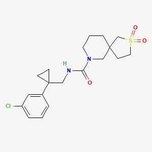 molecular formula C19H25ClN2O3S B6797378 N-[[1-(3-chlorophenyl)cyclopropyl]methyl]-2,2-dioxo-2lambda6-thia-9-azaspiro[4.5]decane-9-carboxamide 