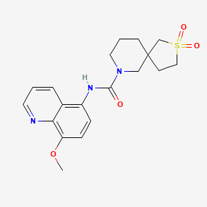 molecular formula C19H23N3O4S B6797396 N-(8-methoxyquinolin-5-yl)-2,2-dioxo-2lambda6-thia-9-azaspiro[4.5]decane-9-carboxamide 
