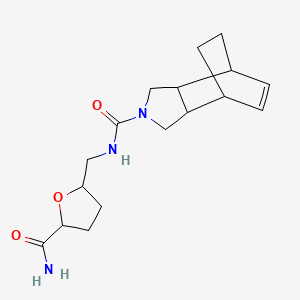 molecular formula C17H25N3O3 B6797417 N-[(5-carbamoyloxolan-2-yl)methyl]-4-azatricyclo[5.2.2.02,6]undec-8-ene-4-carboxamide 