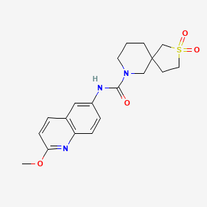 molecular formula C19H23N3O4S B6797446 N-(2-methoxyquinolin-6-yl)-2,2-dioxo-2lambda6-thia-9-azaspiro[4.5]decane-9-carboxamide 