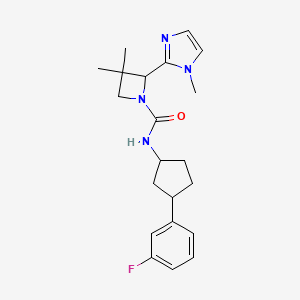 molecular formula C21H27FN4O B6797547 N-[3-(3-fluorophenyl)cyclopentyl]-3,3-dimethyl-2-(1-methylimidazol-2-yl)azetidine-1-carboxamide 