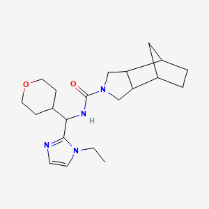 molecular formula C21H32N4O2 B6797569 N-[(1-ethylimidazol-2-yl)-(oxan-4-yl)methyl]-4-azatricyclo[5.2.1.02,6]decane-4-carboxamide 