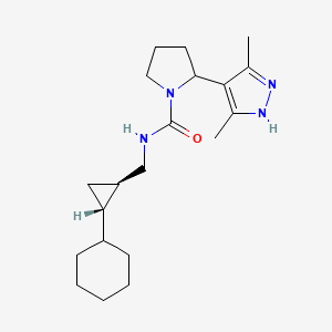 molecular formula C20H32N4O B6797688 N-[[(1R,2S)-2-cyclohexylcyclopropyl]methyl]-2-(3,5-dimethyl-1H-pyrazol-4-yl)pyrrolidine-1-carboxamide 