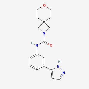 molecular formula C17H20N4O2 B6797766 N-[3-(1H-pyrazol-5-yl)phenyl]-7-oxa-2-azaspiro[3.5]nonane-2-carboxamide 