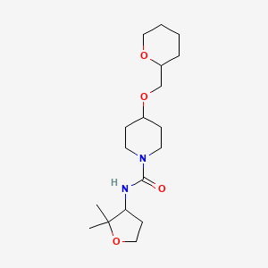 molecular formula C18H32N2O4 B6797849 N-(2,2-dimethyloxolan-3-yl)-4-(oxan-2-ylmethoxy)piperidine-1-carboxamide 