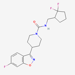 molecular formula C19H22F3N3O2 B6797966 N-[(2,2-difluorocyclopentyl)methyl]-4-(6-fluoro-1,2-benzoxazol-3-yl)piperidine-1-carboxamide 