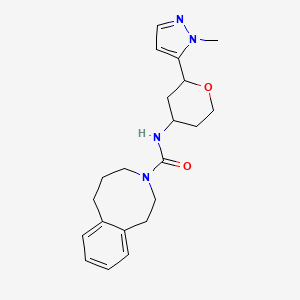 molecular formula C21H28N4O2 B6798109 N-[2-(2-methylpyrazol-3-yl)oxan-4-yl]-2,4,5,6-tetrahydro-1H-3-benzazocine-3-carboxamide 