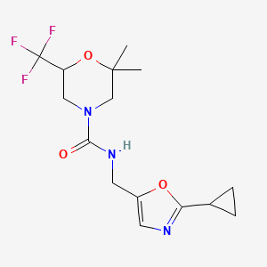 molecular formula C15H20F3N3O3 B6798135 N-[(2-cyclopropyl-1,3-oxazol-5-yl)methyl]-2,2-dimethyl-6-(trifluoromethyl)morpholine-4-carboxamide 