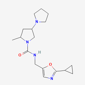 molecular formula C17H26N4O2 B6798158 N-[(2-cyclopropyl-1,3-oxazol-5-yl)methyl]-2-methyl-4-pyrrolidin-1-ylpyrrolidine-1-carboxamide 
