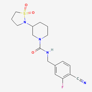 molecular formula C17H21FN4O3S B6798161 N-[(4-cyano-3-fluorophenyl)methyl]-3-(1,1-dioxo-1,2-thiazolidin-2-yl)piperidine-1-carboxamide 