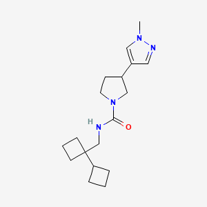 molecular formula C18H28N4O B6798213 N-[(1-cyclobutylcyclobutyl)methyl]-3-(1-methylpyrazol-4-yl)pyrrolidine-1-carboxamide 