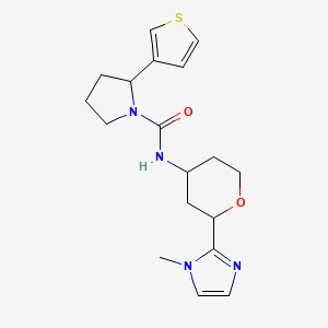 molecular formula C18H24N4O2S B6798216 N-[2-(1-methylimidazol-2-yl)oxan-4-yl]-2-thiophen-3-ylpyrrolidine-1-carboxamide 