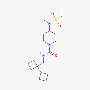molecular formula C18H33N3O3S B6798229 N-[(1-cyclobutylcyclobutyl)methyl]-4-[ethylsulfonyl(methyl)amino]piperidine-1-carboxamide 