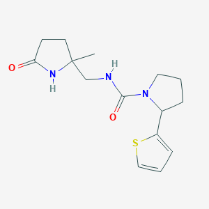 molecular formula C15H21N3O2S B6798269 N-[(2-methyl-5-oxopyrrolidin-2-yl)methyl]-2-thiophen-2-ylpyrrolidine-1-carboxamide 
