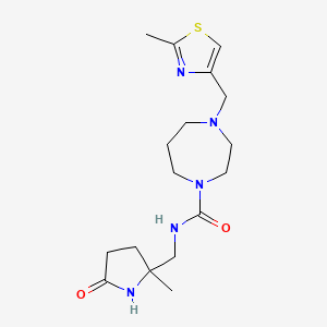 molecular formula C17H27N5O2S B6798275 N-[(2-methyl-5-oxopyrrolidin-2-yl)methyl]-4-[(2-methyl-1,3-thiazol-4-yl)methyl]-1,4-diazepane-1-carboxamide 