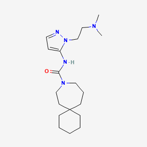 molecular formula C19H33N5O B6798359 N-[2-[2-(dimethylamino)ethyl]pyrazol-3-yl]-9-azaspiro[5.6]dodecane-9-carboxamide 