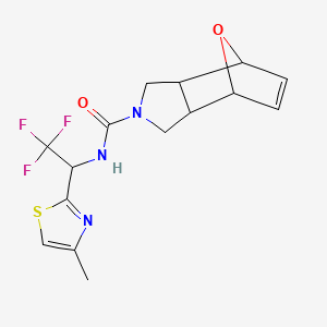 molecular formula C15H16F3N3O2S B6798423 N-[2,2,2-trifluoro-1-(4-methyl-1,3-thiazol-2-yl)ethyl]-1,3,3a,4,7,7a-hexahydro-4,7-epoxyisoindole-2-carboxamide 