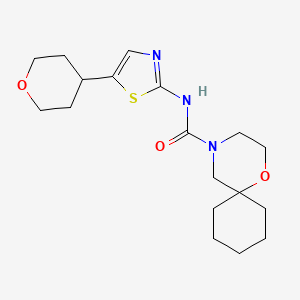 molecular formula C18H27N3O3S B6798517 N-[5-(oxan-4-yl)-1,3-thiazol-2-yl]-1-oxa-4-azaspiro[5.5]undecane-4-carboxamide 