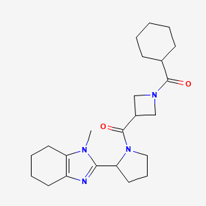 molecular formula C23H34N4O2 B6798702 Cyclohexyl-[3-[2-(1-methyl-4,5,6,7-tetrahydrobenzimidazol-2-yl)pyrrolidine-1-carbonyl]azetidin-1-yl]methanone 