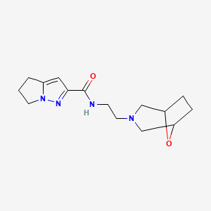 molecular formula C15H22N4O2 B6798827 N-[2-(8-oxa-3-azabicyclo[3.2.1]octan-3-yl)ethyl]-5,6-dihydro-4H-pyrrolo[1,2-b]pyrazole-2-carboxamide 