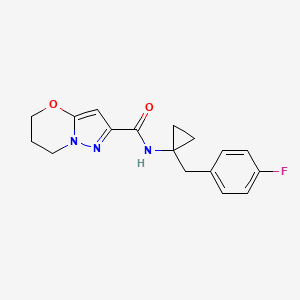 molecular formula C17H18FN3O2 B6799049 N-[1-[(4-fluorophenyl)methyl]cyclopropyl]-6,7-dihydro-5H-pyrazolo[5,1-b][1,3]oxazine-2-carboxamide 