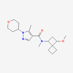 molecular formula C19H29N3O3 B6799138 N-(3-methoxyspiro[3.3]heptan-1-yl)-N,5-dimethyl-1-(oxan-4-yl)pyrazole-4-carboxamide 