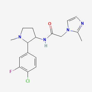 molecular formula C17H20ClFN4O B6799580 N-[2-(4-chloro-3-fluorophenyl)-1-methylpyrrolidin-3-yl]-2-(2-methylimidazol-1-yl)acetamide 