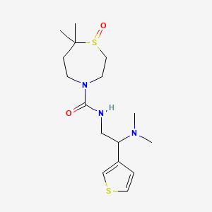 molecular formula C16H27N3O2S2 B6799588 N-[2-(dimethylamino)-2-thiophen-3-ylethyl]-7,7-dimethyl-1-oxo-1,4-thiazepane-4-carboxamide 