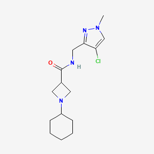 molecular formula C15H23ClN4O B6799705 N-[(4-chloro-1-methylpyrazol-3-yl)methyl]-1-cyclohexylazetidine-3-carboxamide 