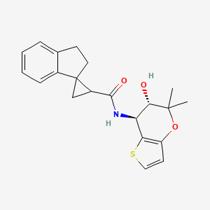 molecular formula C21H23NO3S B6799841 N-[(6S,7S)-6-hydroxy-5,5-dimethyl-6,7-dihydrothieno[3,2-b]pyran-7-yl]spiro[1,2-dihydroindene-3,2'-cyclopropane]-1'-carboxamide 