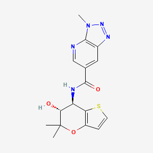 molecular formula C16H17N5O3S B6799857 N-[(6R,7R)-6-hydroxy-5,5-dimethyl-6,7-dihydrothieno[3,2-b]pyran-7-yl]-3-methyltriazolo[4,5-b]pyridine-6-carboxamide 