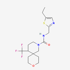 molecular formula C17H24F3N3O2S B6800087 N-[(5-ethyl-1,3-thiazol-2-yl)methyl]-5-(trifluoromethyl)-9-oxa-2-azaspiro[5.5]undecane-2-carboxamide 