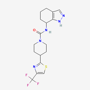 molecular formula C17H20F3N5OS B6800110 N-(4,5,6,7-tetrahydro-1H-indazol-7-yl)-4-[4-(trifluoromethyl)-1,3-thiazol-2-yl]piperidine-1-carboxamide 
