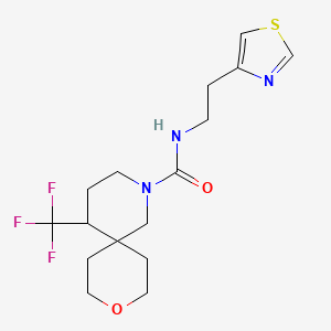 molecular formula C16H22F3N3O2S B6800135 N-[2-(1,3-thiazol-4-yl)ethyl]-5-(trifluoromethyl)-9-oxa-2-azaspiro[5.5]undecane-2-carboxamide 
