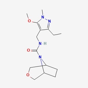 molecular formula C15H24N4O3 B6800210 N-[(3-ethyl-5-methoxy-1-methylpyrazol-4-yl)methyl]-3-oxa-8-azabicyclo[3.2.1]octane-8-carboxamide 