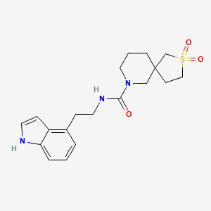 molecular formula C19H25N3O3S B6800263 N-[2-(1H-indol-4-yl)ethyl]-2,2-dioxo-2lambda6-thia-9-azaspiro[4.5]decane-9-carboxamide 