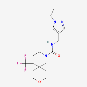 molecular formula C17H25F3N4O2 B6800294 N-[(1-ethylpyrazol-4-yl)methyl]-5-(trifluoromethyl)-9-oxa-2-azaspiro[5.5]undecane-2-carboxamide 