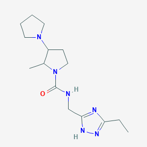 molecular formula C15H26N6O B6800401 N-[(3-ethyl-1H-1,2,4-triazol-5-yl)methyl]-2-methyl-3-pyrrolidin-1-ylpyrrolidine-1-carboxamide 