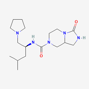 molecular formula C17H31N5O2 B6800436 N-[(2S)-4-methyl-1-pyrrolidin-1-ylpentan-2-yl]-3-oxo-1,2,5,6,8,8a-hexahydroimidazo[1,5-a]pyrazine-7-carboxamide 