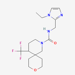 molecular formula C17H25F3N4O2 B6800459 N-[(1-ethylimidazol-2-yl)methyl]-5-(trifluoromethyl)-9-oxa-2-azaspiro[5.5]undecane-2-carboxamide 