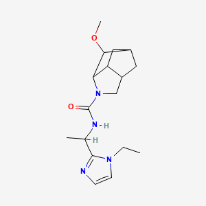 molecular formula C17H26N4O2 B6800516 N-[1-(1-ethylimidazol-2-yl)ethyl]-2-methoxy-4-azatricyclo[4.2.1.03,7]nonane-4-carboxamide 