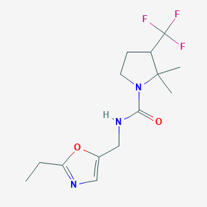 molecular formula C14H20F3N3O2 B6800597 N-[(2-ethyl-1,3-oxazol-5-yl)methyl]-2,2-dimethyl-3-(trifluoromethyl)pyrrolidine-1-carboxamide 