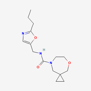 molecular formula C15H23N3O3 B6800599 N-[(2-propyl-1,3-oxazol-5-yl)methyl]-5-oxa-8-azaspiro[2.6]nonane-8-carboxamide 