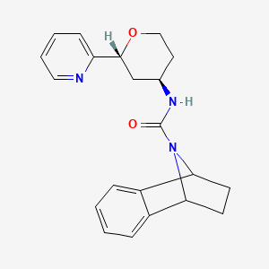 molecular formula C21H23N3O2 B6800615 N-[(2R,4R)-2-pyridin-2-yloxan-4-yl]-11-azatricyclo[6.2.1.02,7]undeca-2,4,6-triene-11-carboxamide 