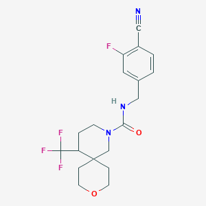 molecular formula C19H21F4N3O2 B6800635 N-[(4-cyano-3-fluorophenyl)methyl]-5-(trifluoromethyl)-9-oxa-2-azaspiro[5.5]undecane-2-carboxamide 